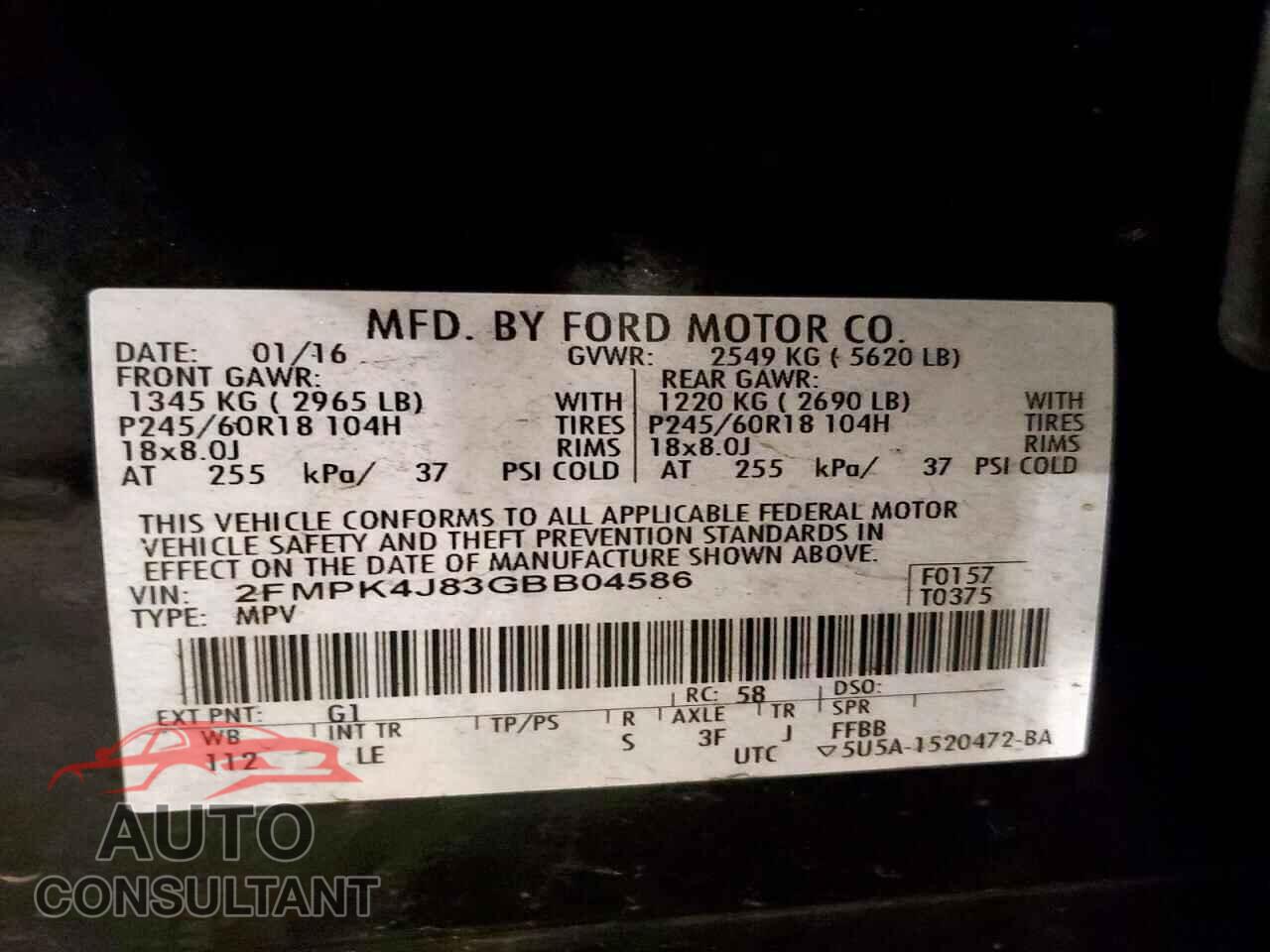 FORD EDGE 2016 - 2FMPK4J83GBB04586