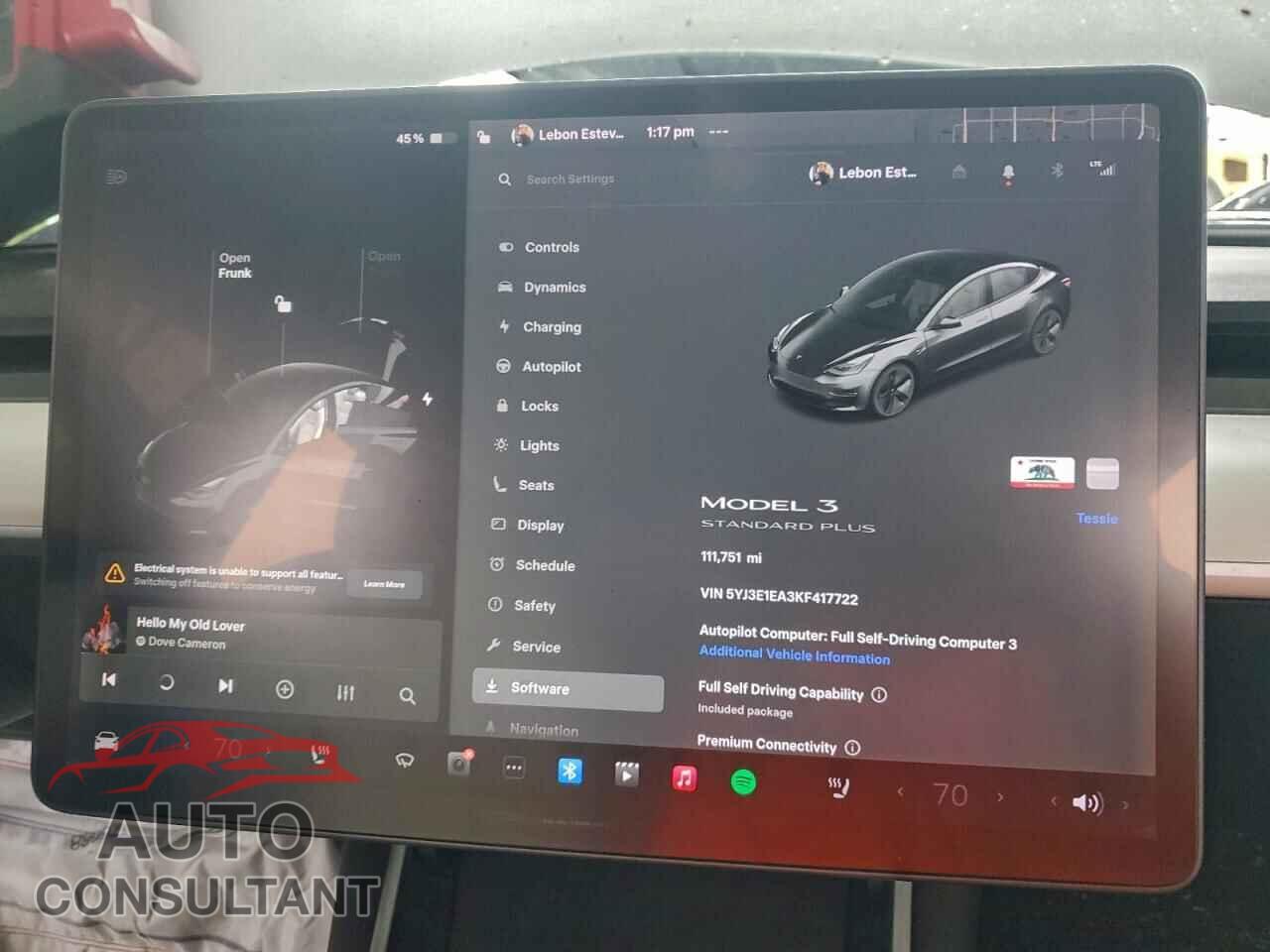 TESLA MODEL 3 2019 - 5YJ3E1EA3KF417722