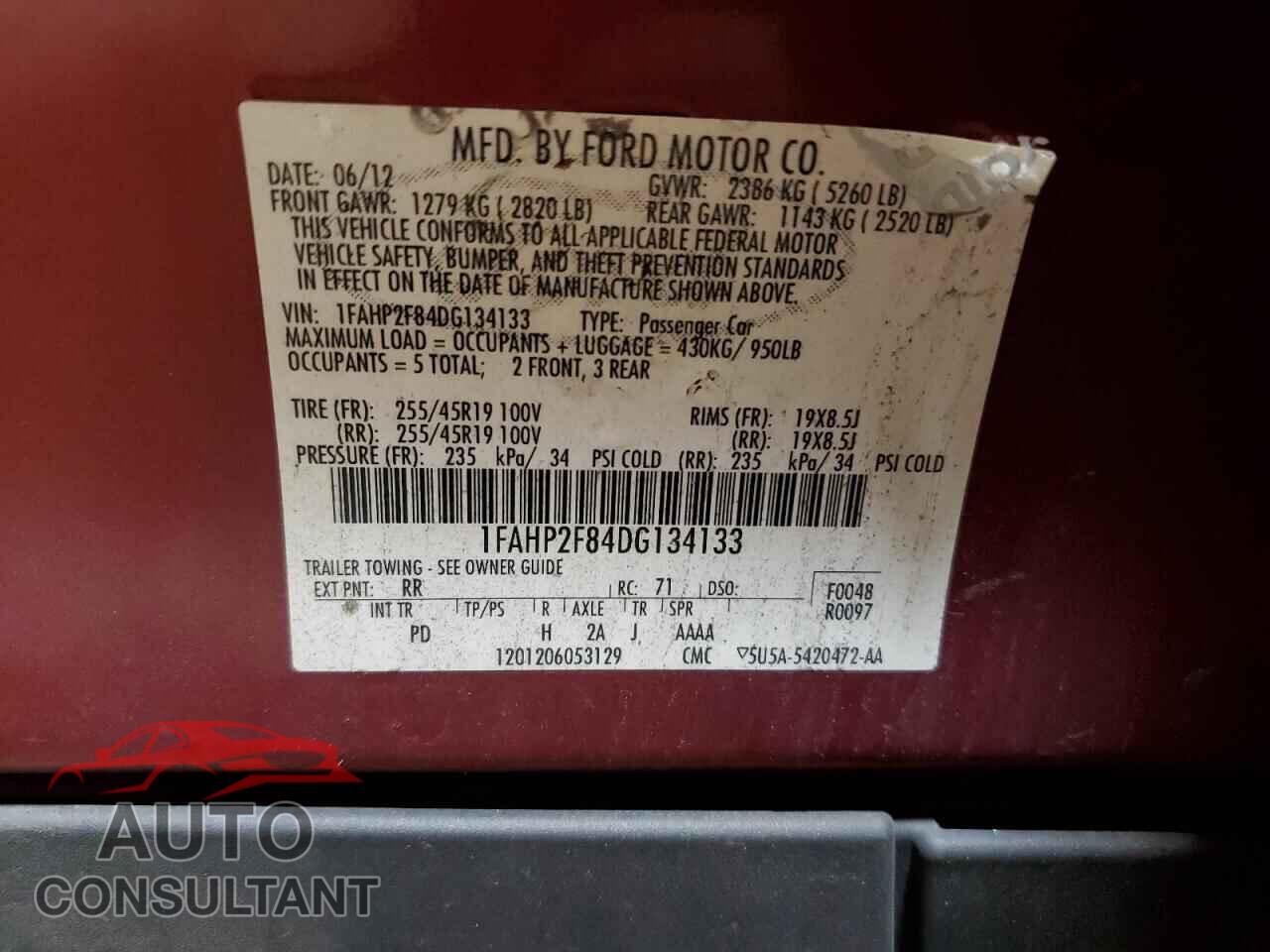 FORD TAURUS 2013 - 1FAHP2F84DG134133