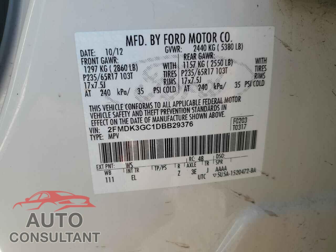 FORD EDGE 2013 - 2FMDK3GC1DBB29376