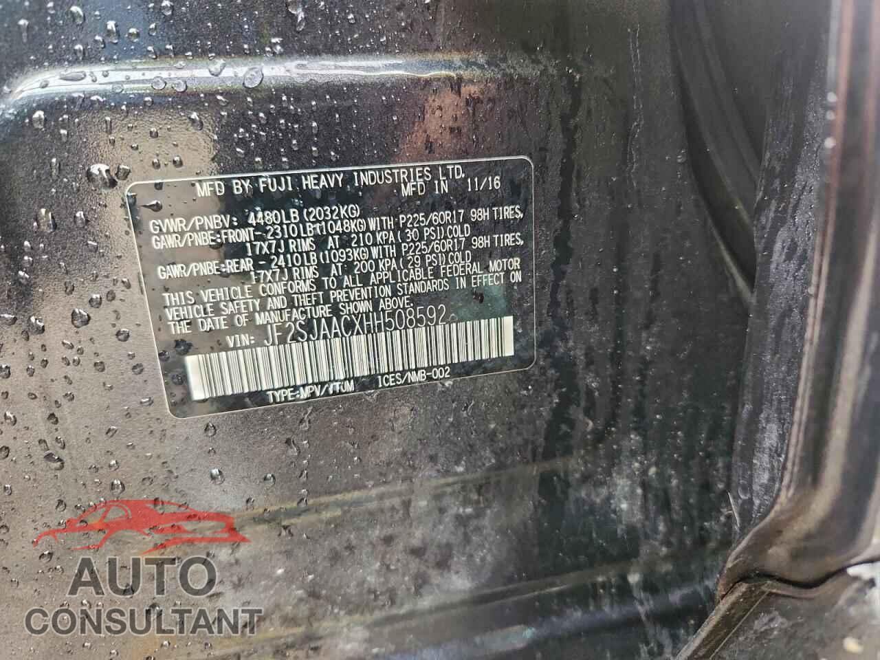 SUBARU FORESTER 2017 - JF2SJAACXHH508592