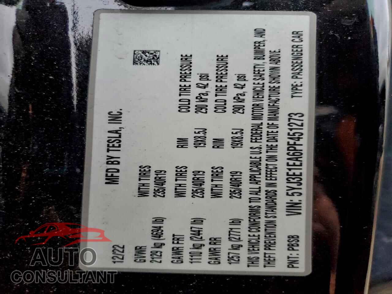 TESLA MODEL 3 2023 - 5YJ3E1EA6PF451273