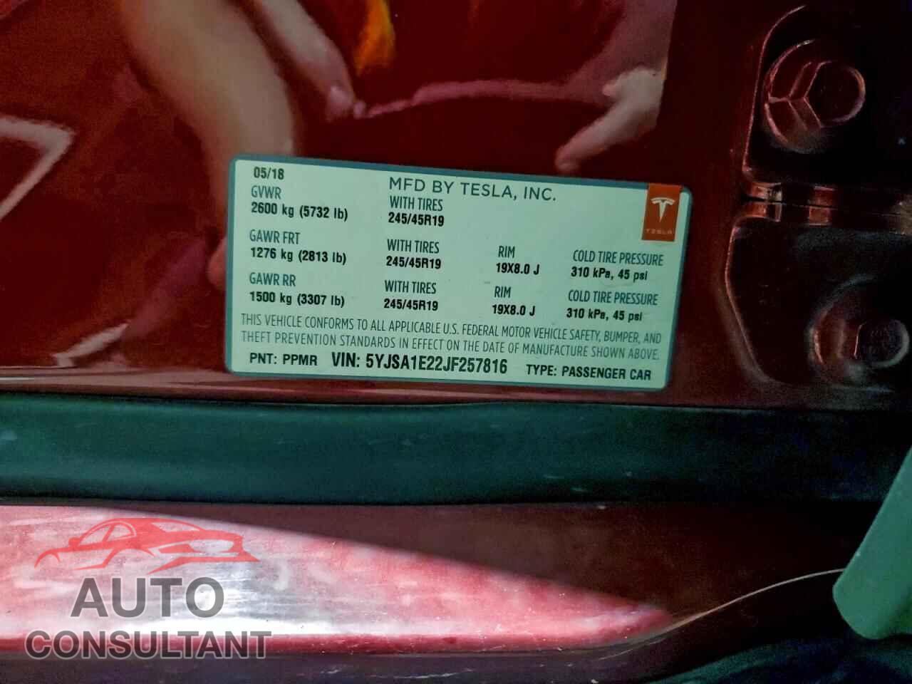 TESLA MODEL S 2018 - 5YJSA1E22JF257816