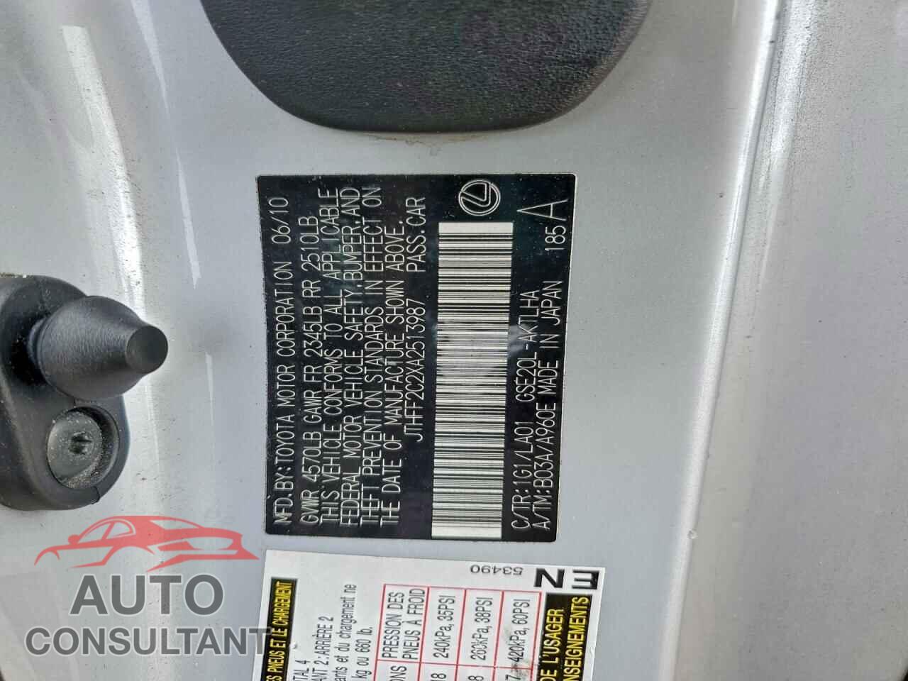 LEXUS IS 2010 - JTHFF2C2XA2513987