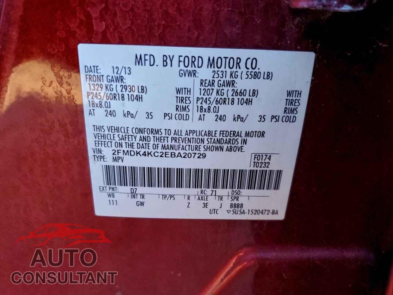 FORD EDGE 2014 - 2FMDK4KC2EBA20729