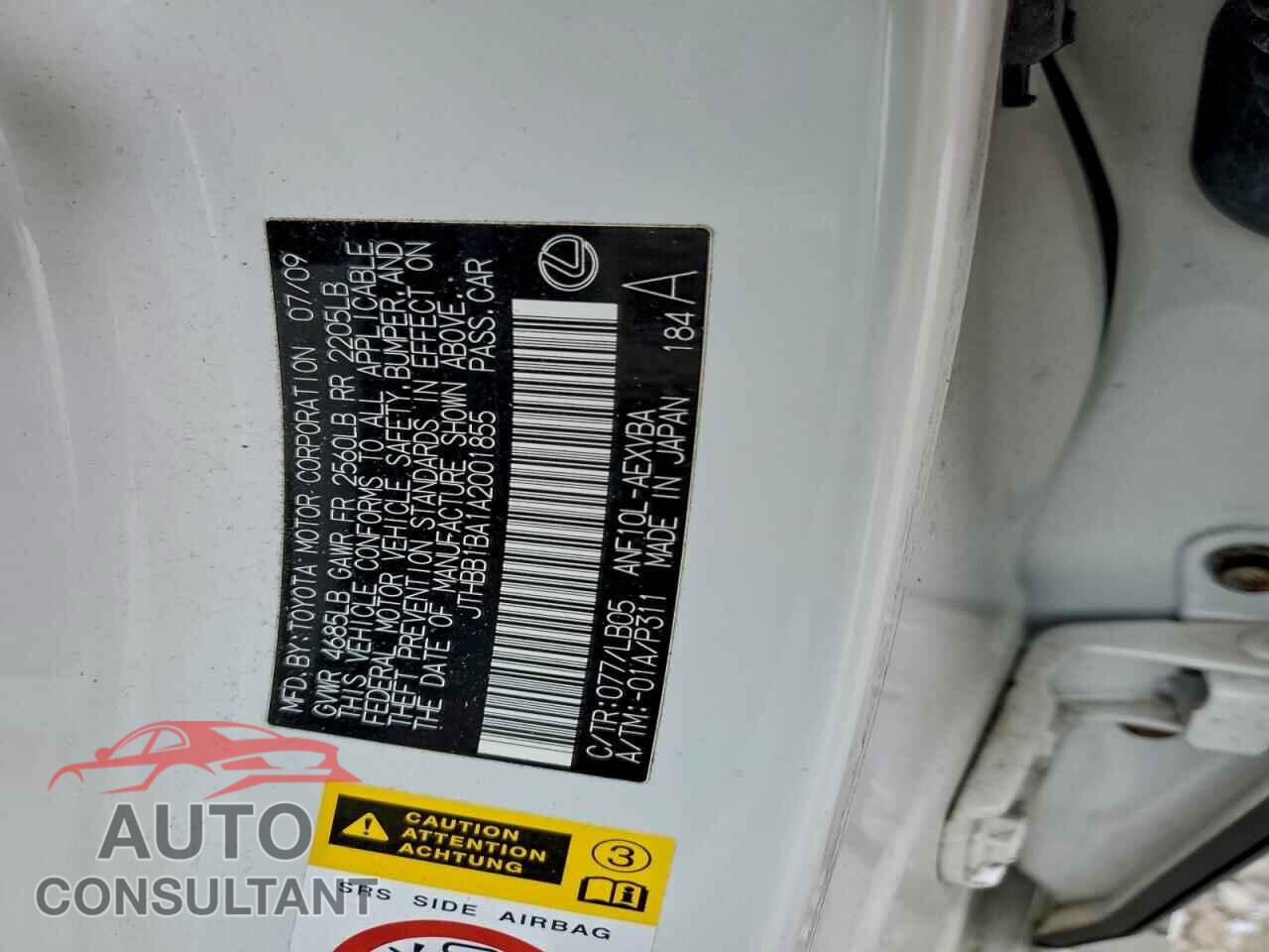 LEXUS HS 2010 - JTHBB1BA1A2001855