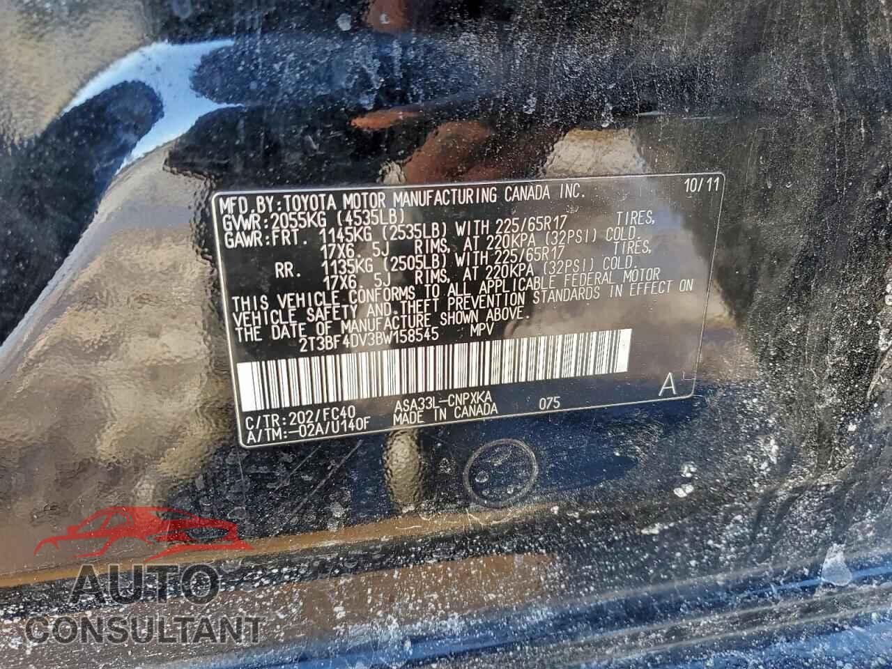 TOYOTA RAV4 2011 - 2T3BF4DV3BW158545
