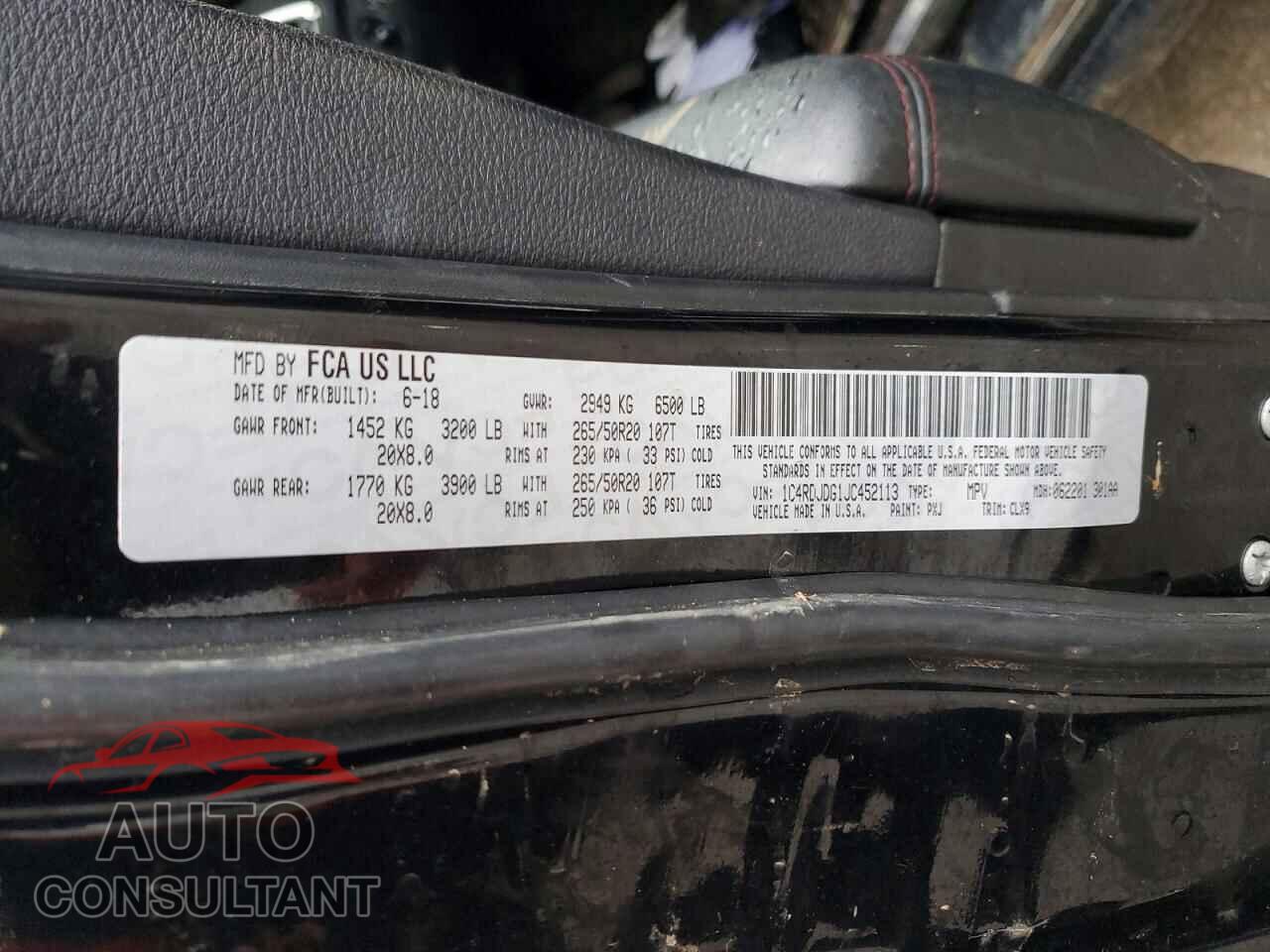 DODGE DURANGO 2018 - 1C4RDJDG1JC452113