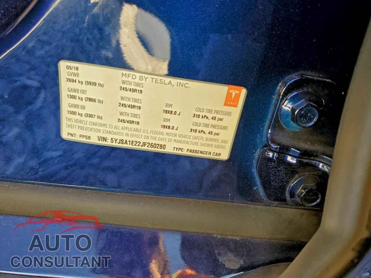 TESLA MODEL S 2018 - 5YJSA1E22JF260280