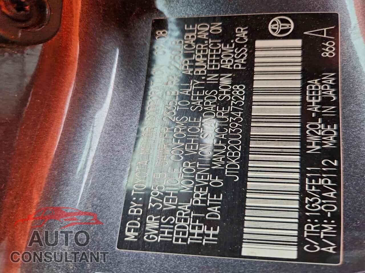 TOYOTA PRIUS 2009 - JTDKB20U393473288