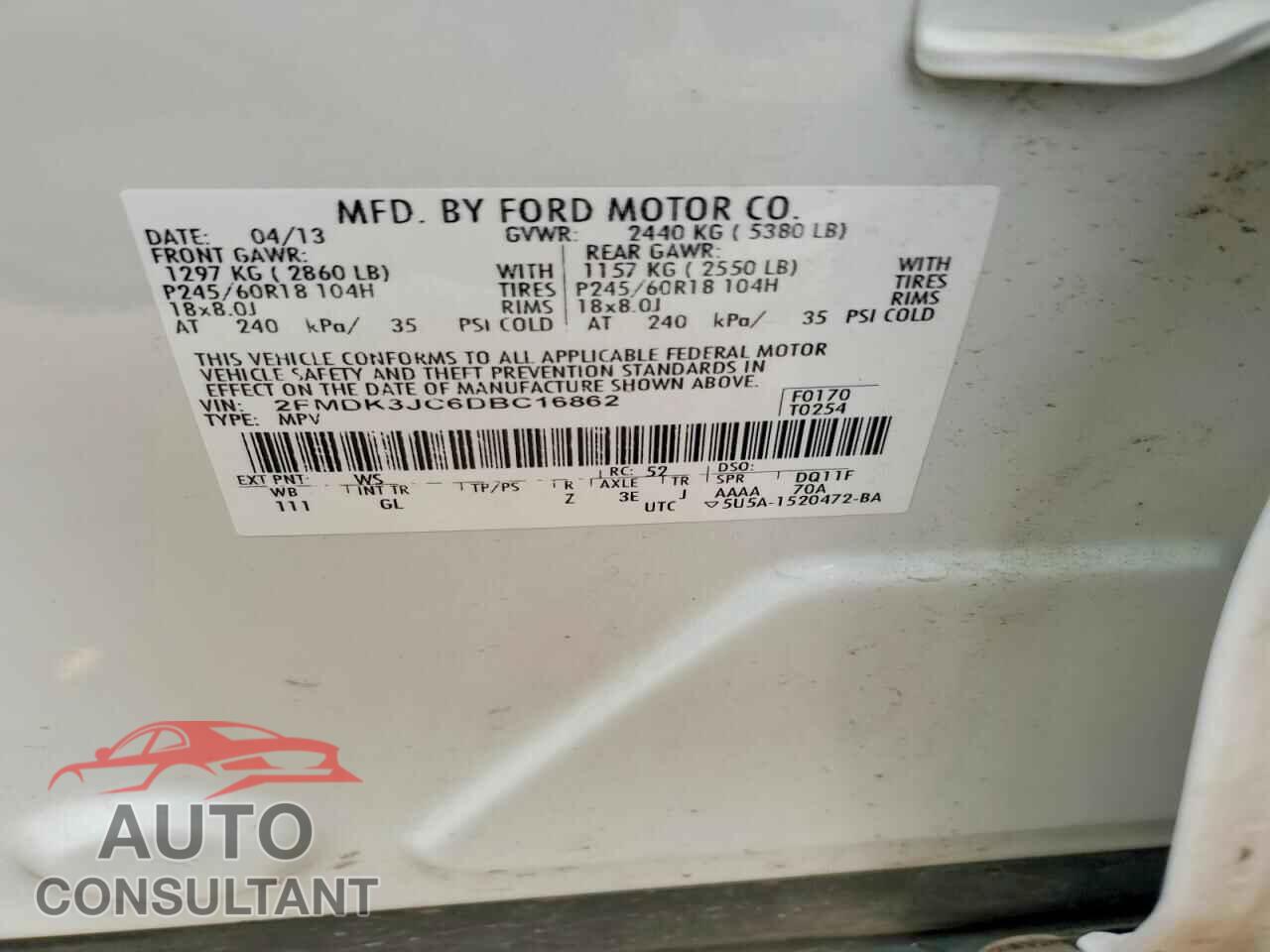 FORD EDGE 2013 - 2FMDK3JC6DBC16862