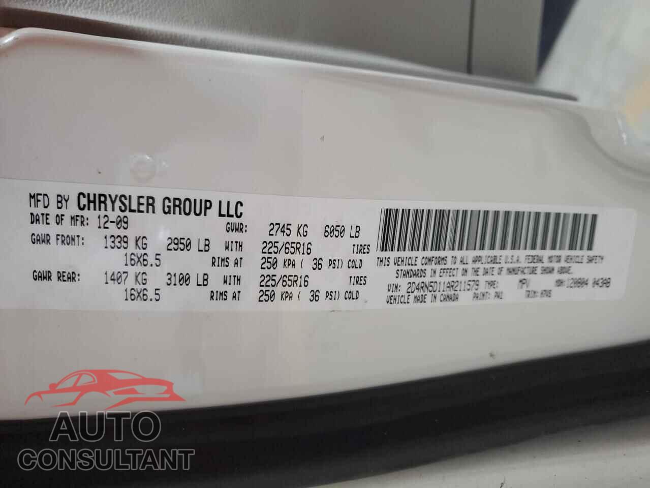 DODGE CARAVAN 2010 - 2D4RN5D11AR211579