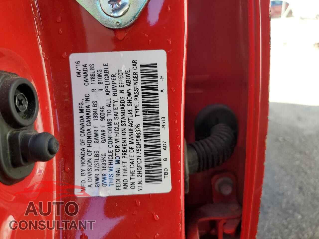 HONDA CIVIC 2016 - 2HGFC2F75GH548326