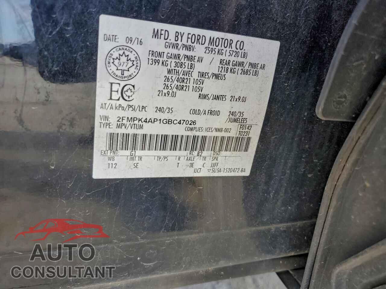 FORD EDGE 2016 - 2FMPK4AP1GBC47026