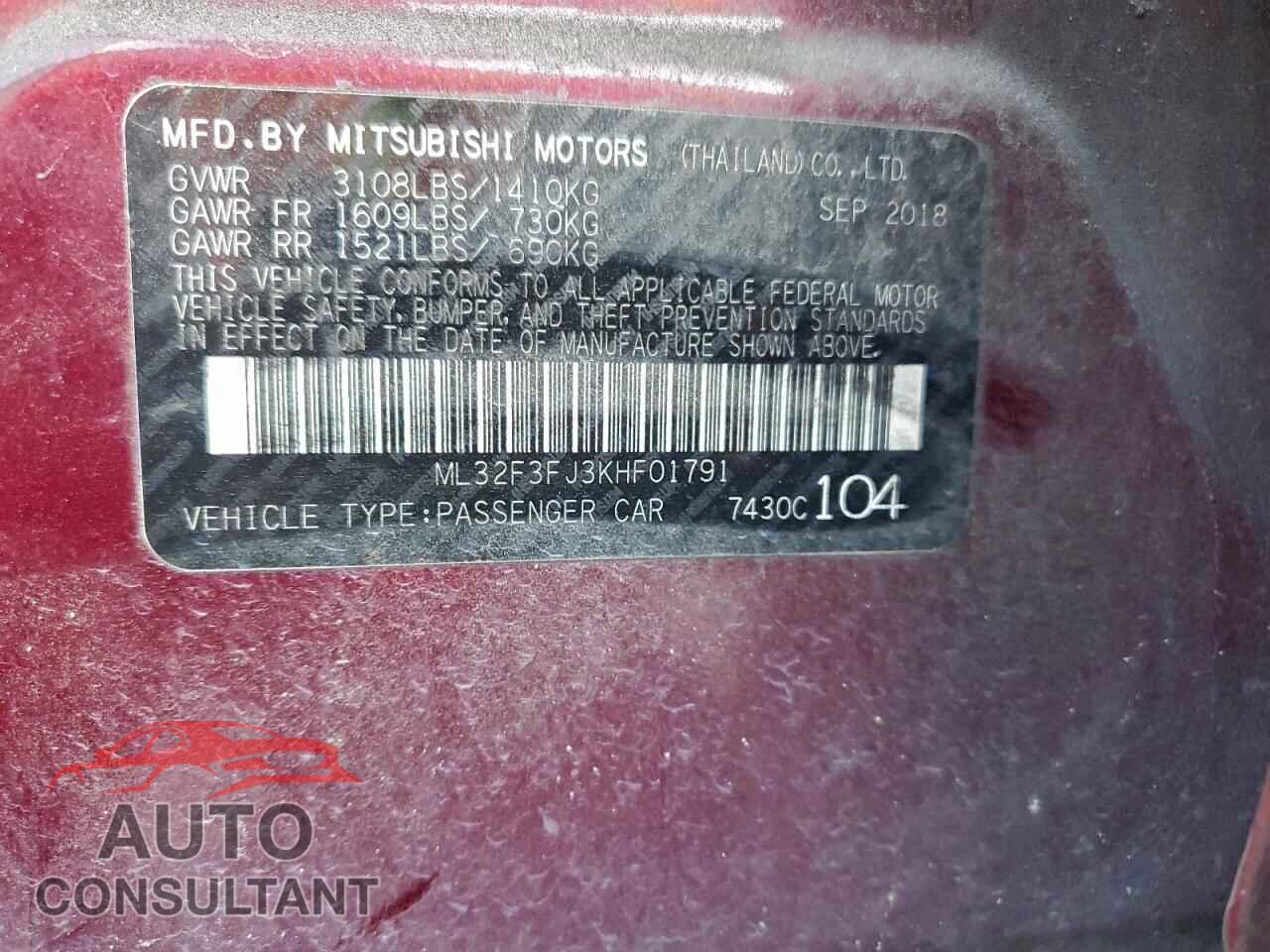 MITSUBISHI MIRAGE 2019 - ML32F3FJ3KHF01791