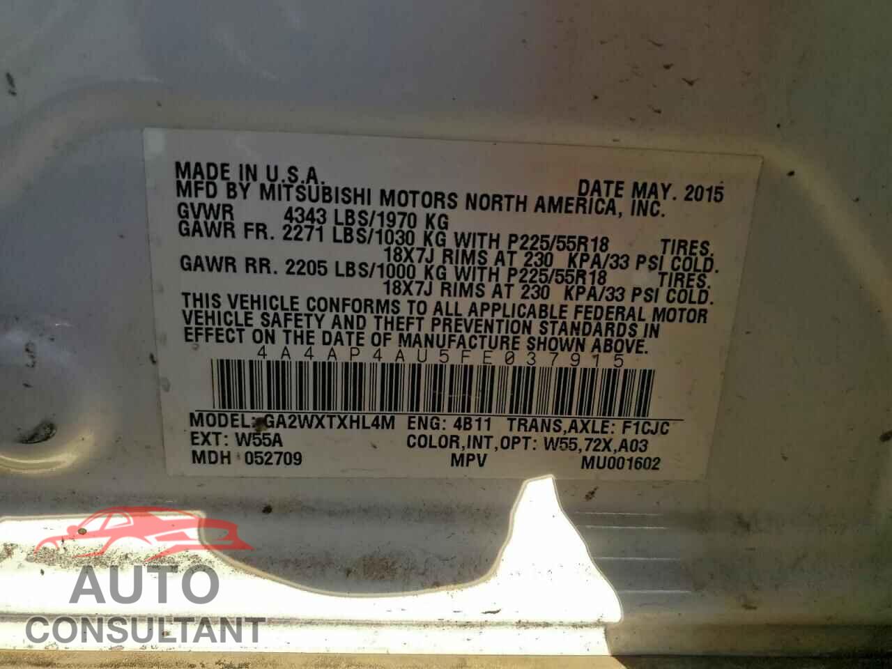 MITSUBISHI OUTLANDER 2015 - 4A4AP4AU5FE037915