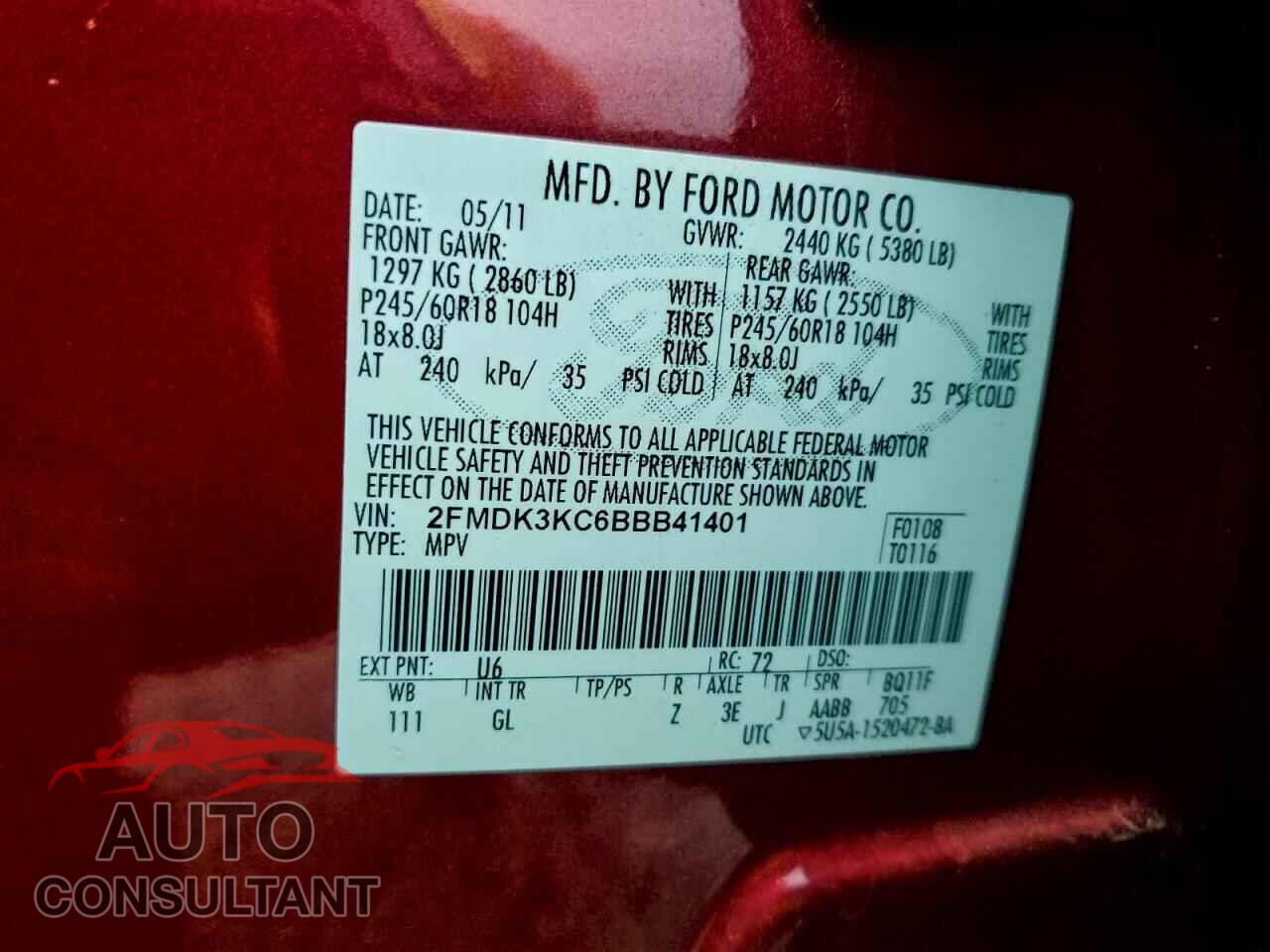 FORD EDGE 2011 - 2FMDK3KC6BBB41401