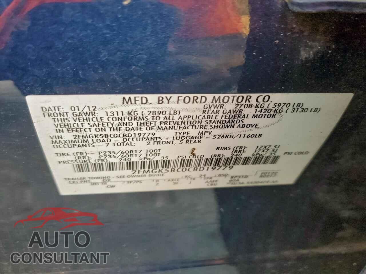FORD FLEX 2012 - 2FMGK5BC0CBD19779