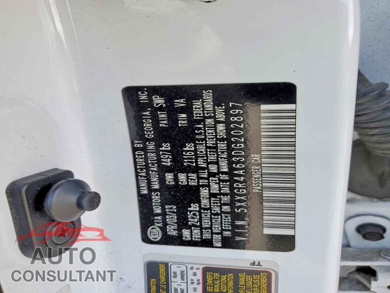 KIA OPTIMA 2013 - 5XXGR4A63DG202897
