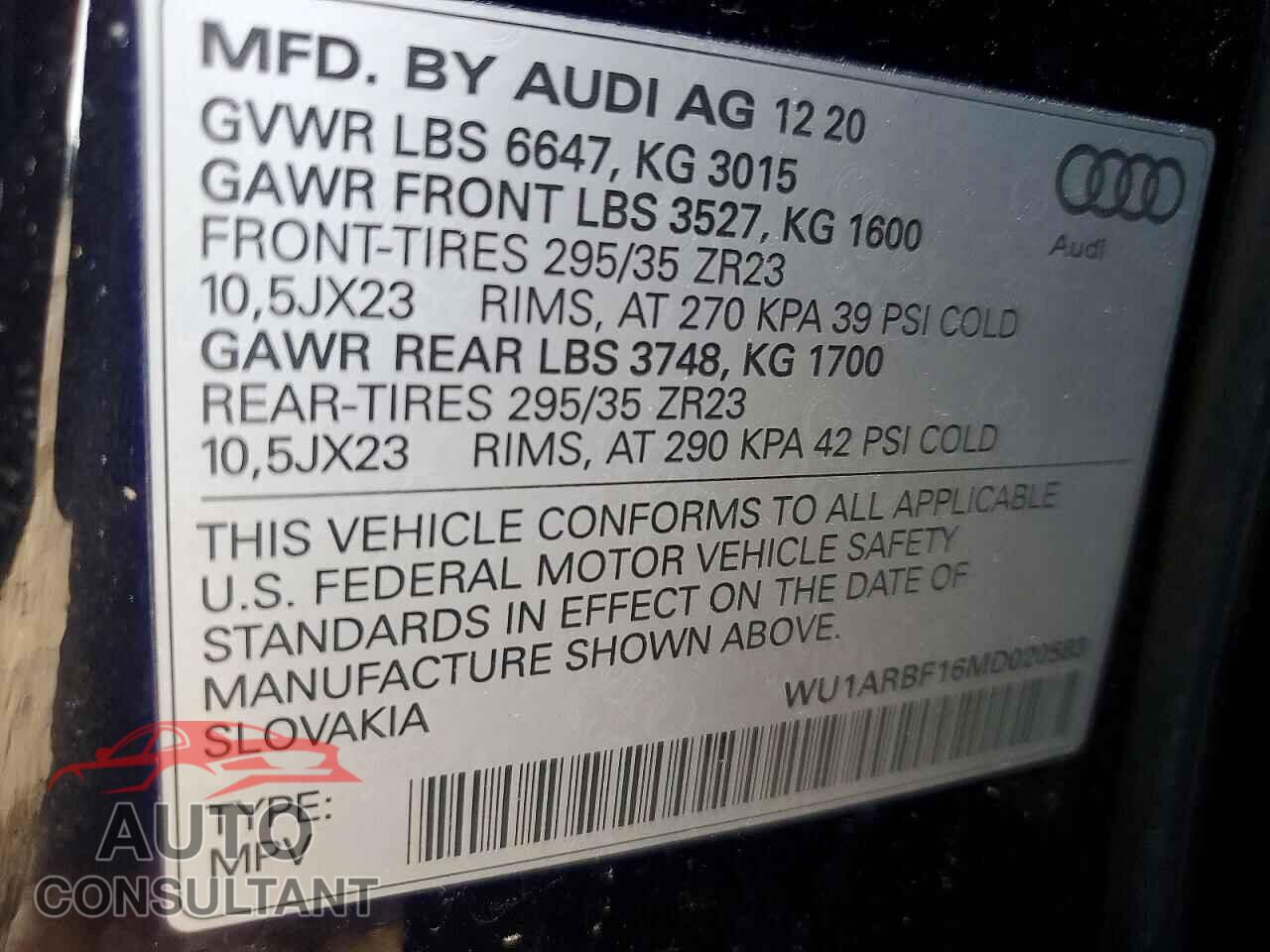 AUDI RS 2021 - WU1ARBF16MD020583
