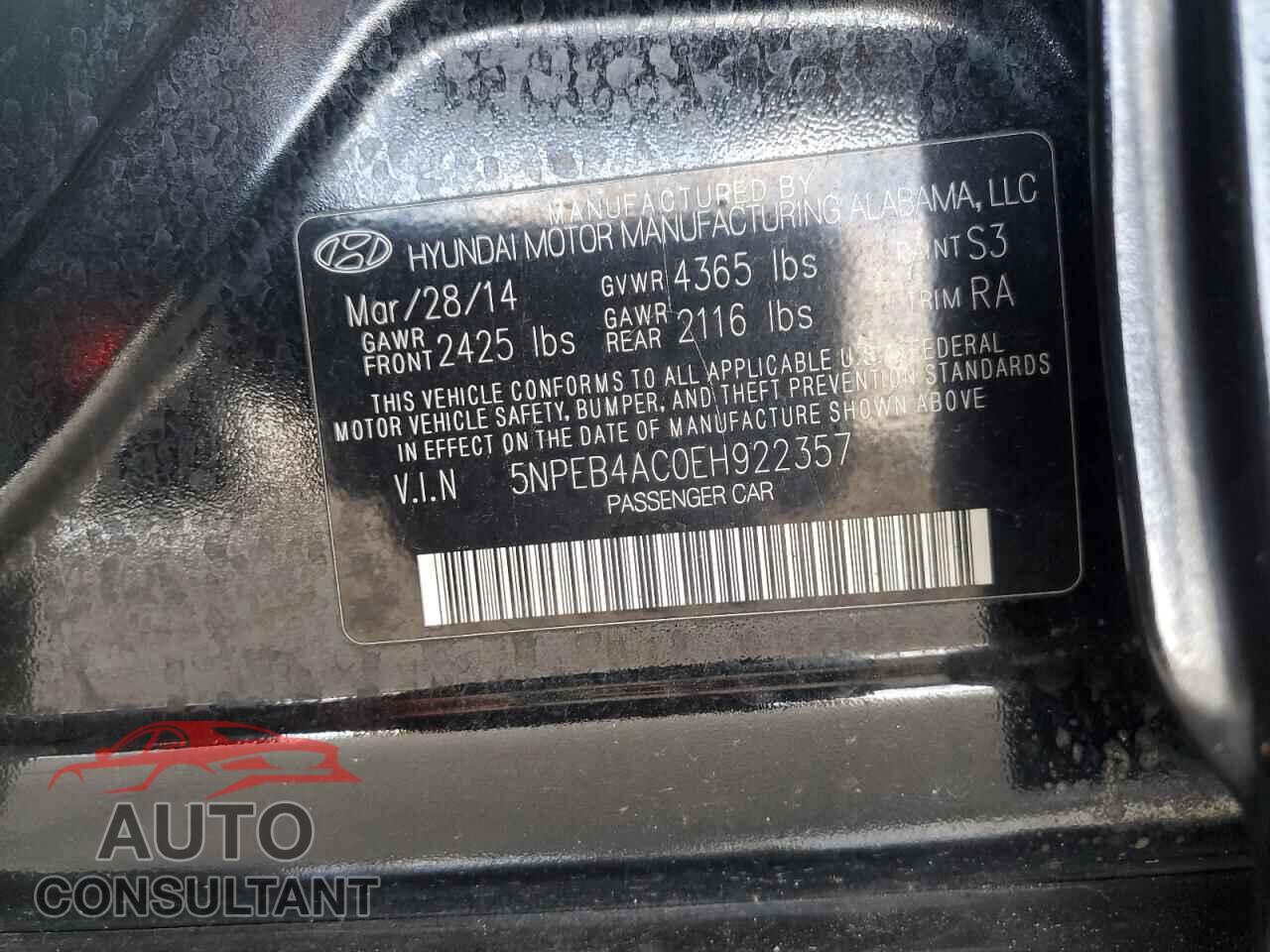 HYUNDAI SONATA 2014 - 5NPEB4AC0EH922357