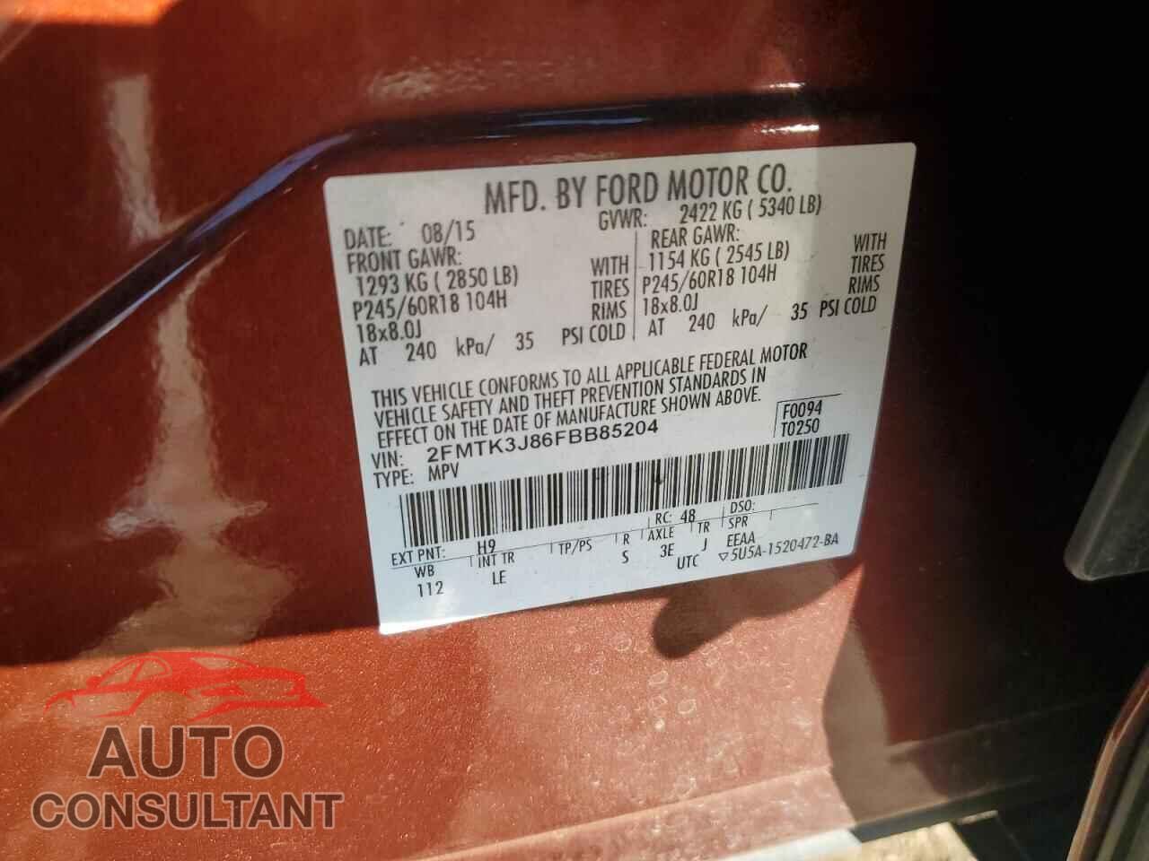 FORD EDGE 2015 - 2FMTK3J86FBB85204