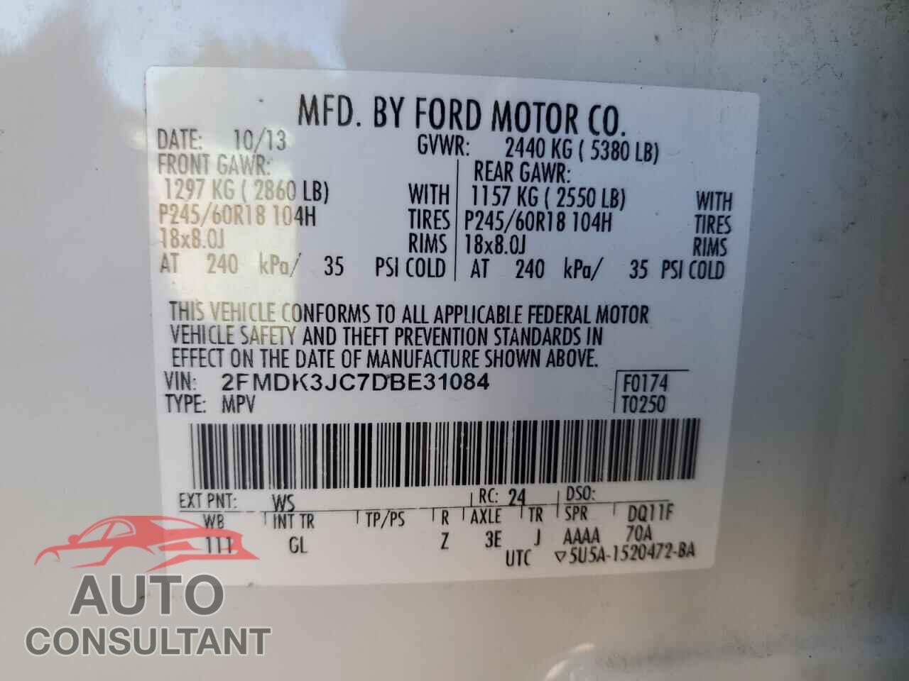 FORD EDGE 2013 - 2FMDK3JC7DBE31084