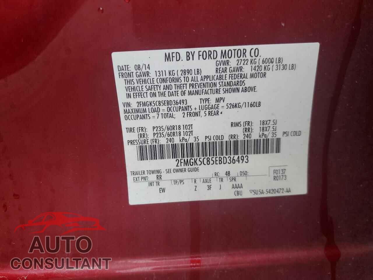 FORD FLEX 2014 - 2FMGK5C85EBD36493