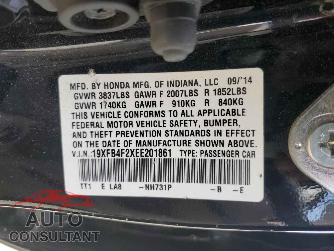 HONDA CIVIC 2014 - 19XFB4F2XEE201861