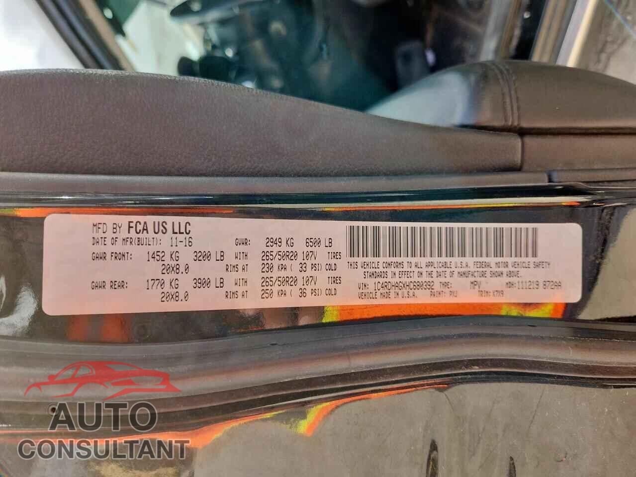 DODGE DURANGO 2017 - 1C4RDHAGXHC680392