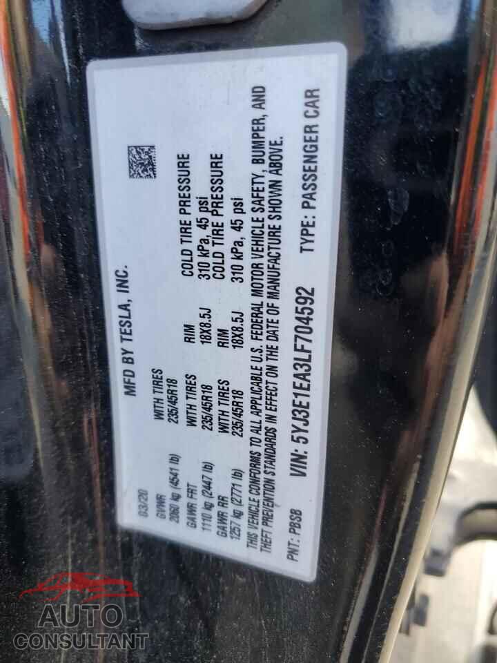 TESLA MODEL 3 2020 - 5YJ3E1EA3LF704592
