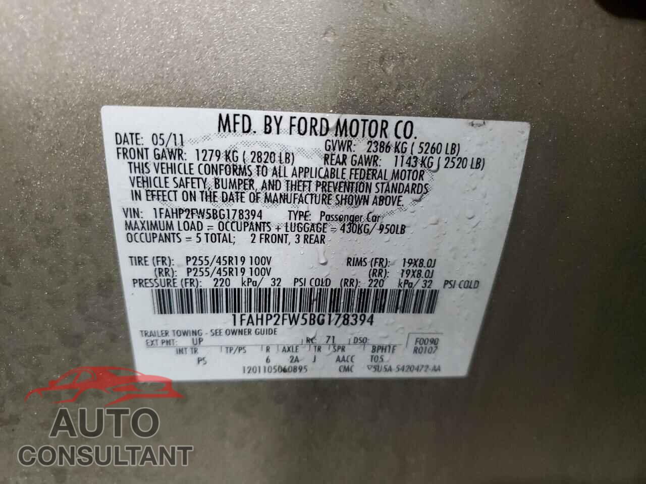 FORD TAURUS 2011 - 1FAHP2FW5BG178394