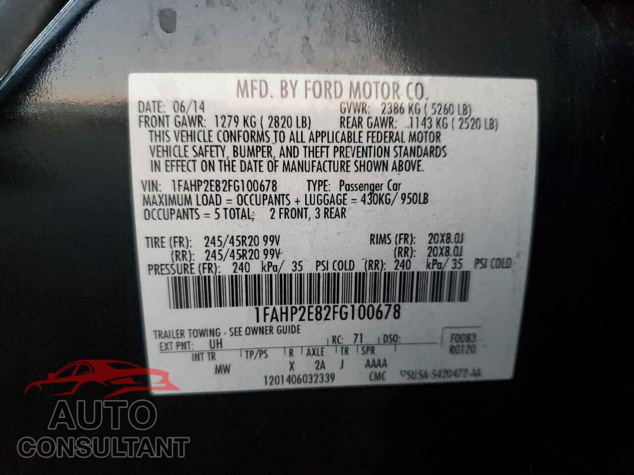 FORD TAURUS 2015 - 1FAHP2E82FG100678