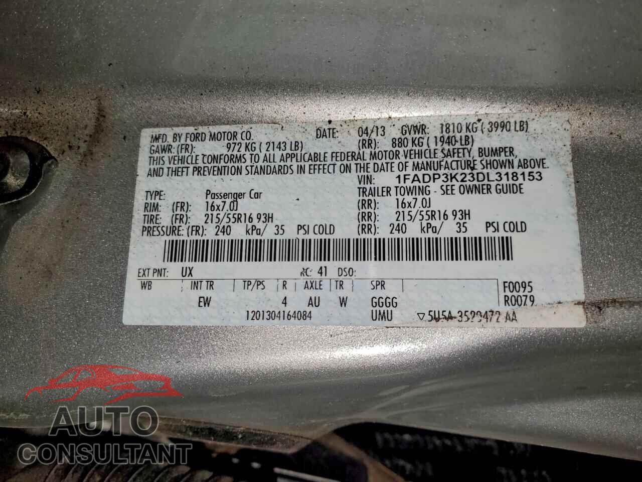 FORD FOCUS 2013 - 1FADP3K23DL318153
