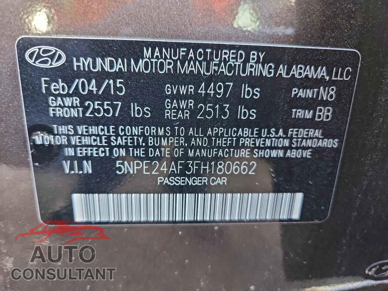 HYUNDAI SONATA 2015 - 5NPE24AF3FH180662