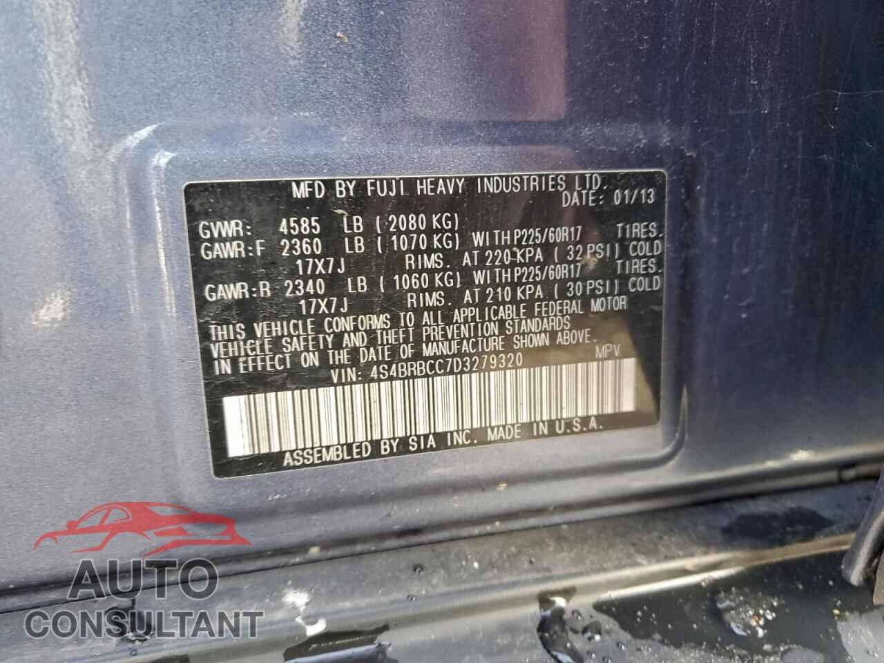 SUBARU OUTBACK 2013 - 4S4BRBCC7D3279320