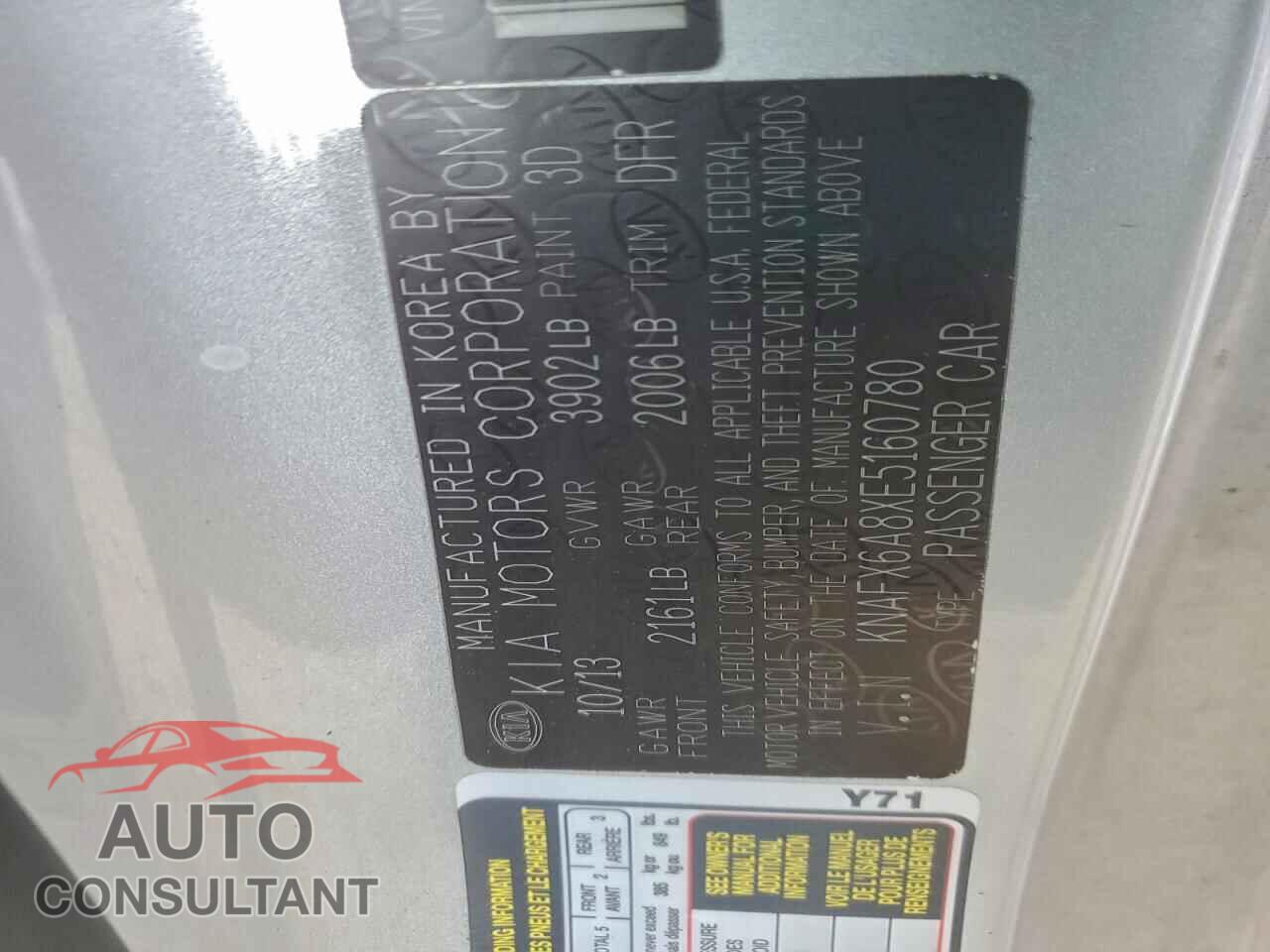 KIA FORTE 2014 - KNAFX6A8XE5160780