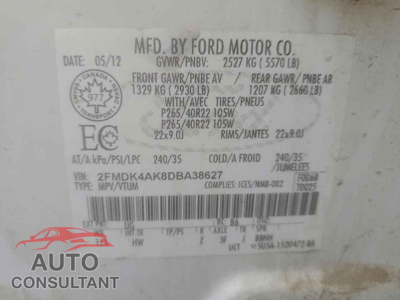 FORD EDGE 2013 - 2FMDK4AK8DBA38627
