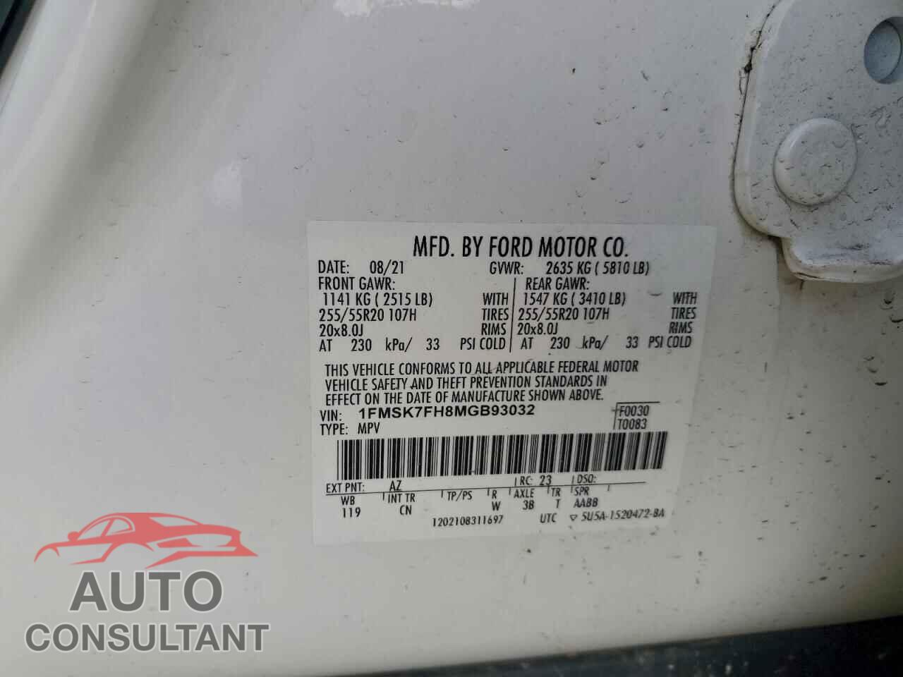 FORD EXPLORER 2021 - 1FMSK7FH8MGB93032