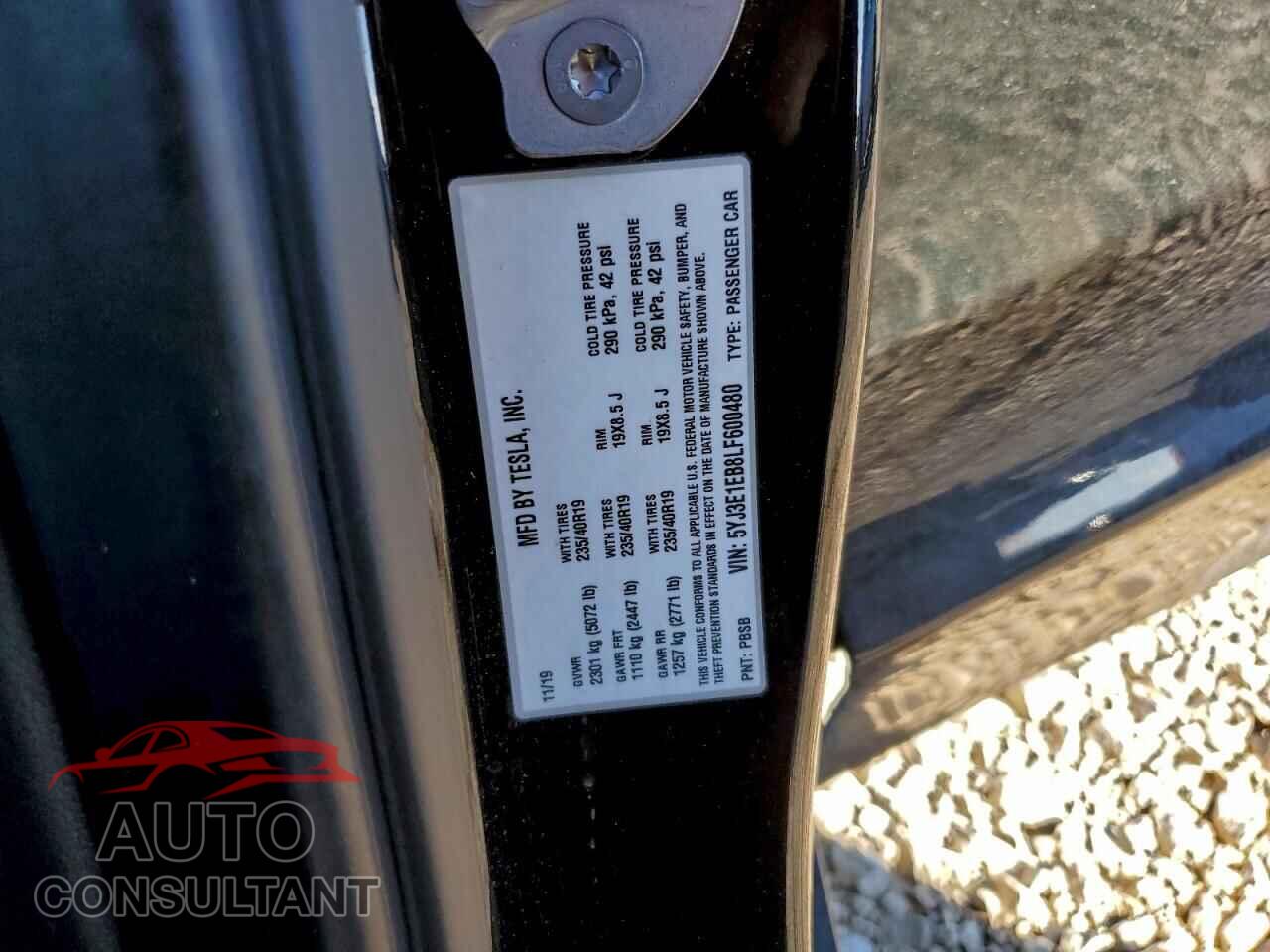 TESLA MODEL 3 2020 - 5YJ3E1EB8LF600480