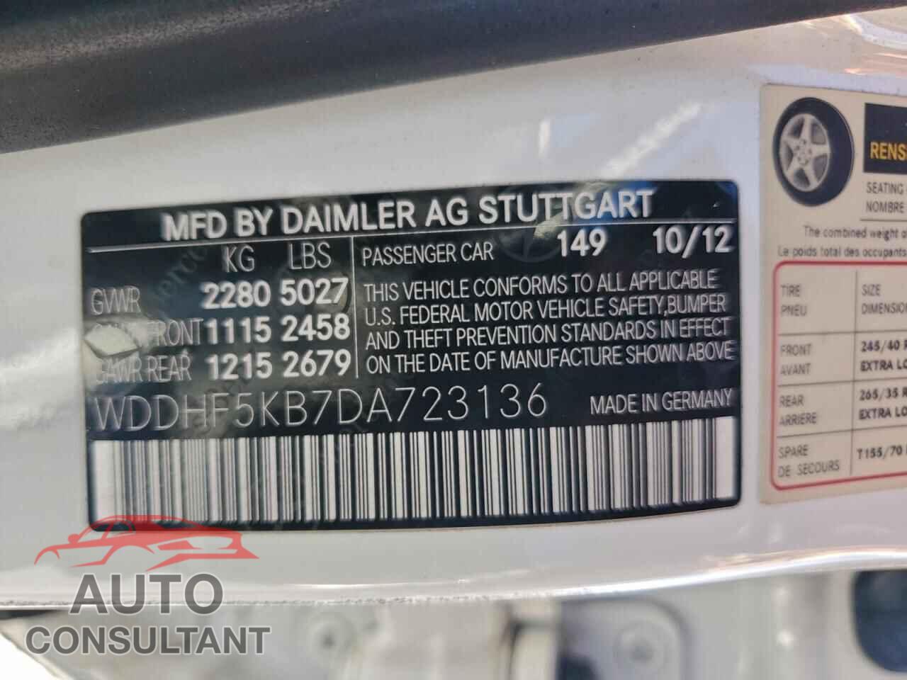 MERCEDES-BENZ E-CLASS 2013 - WDDHF5KB7DA723136