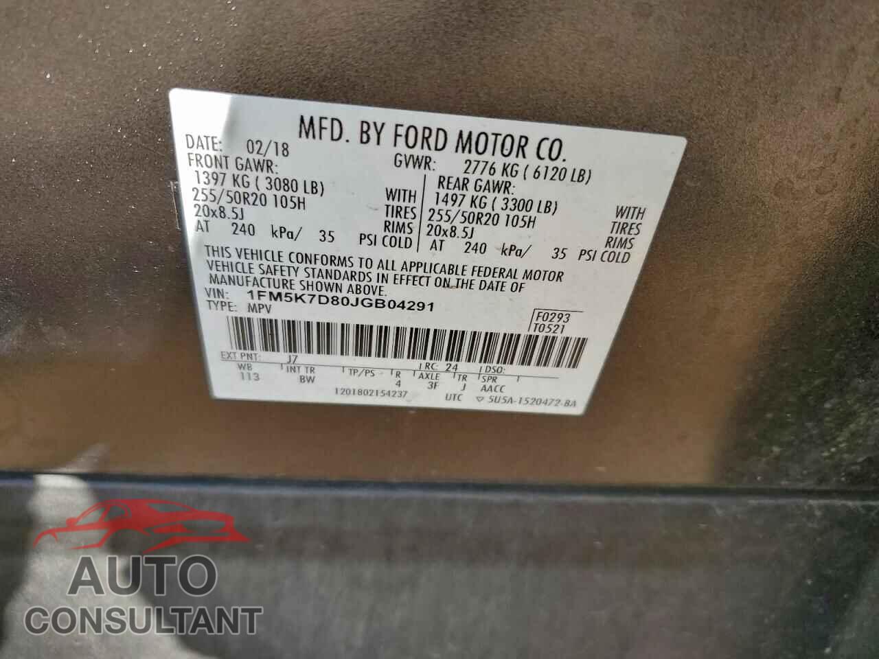 FORD EXPLORER 2018 - 1FM5K7D80JGB04291