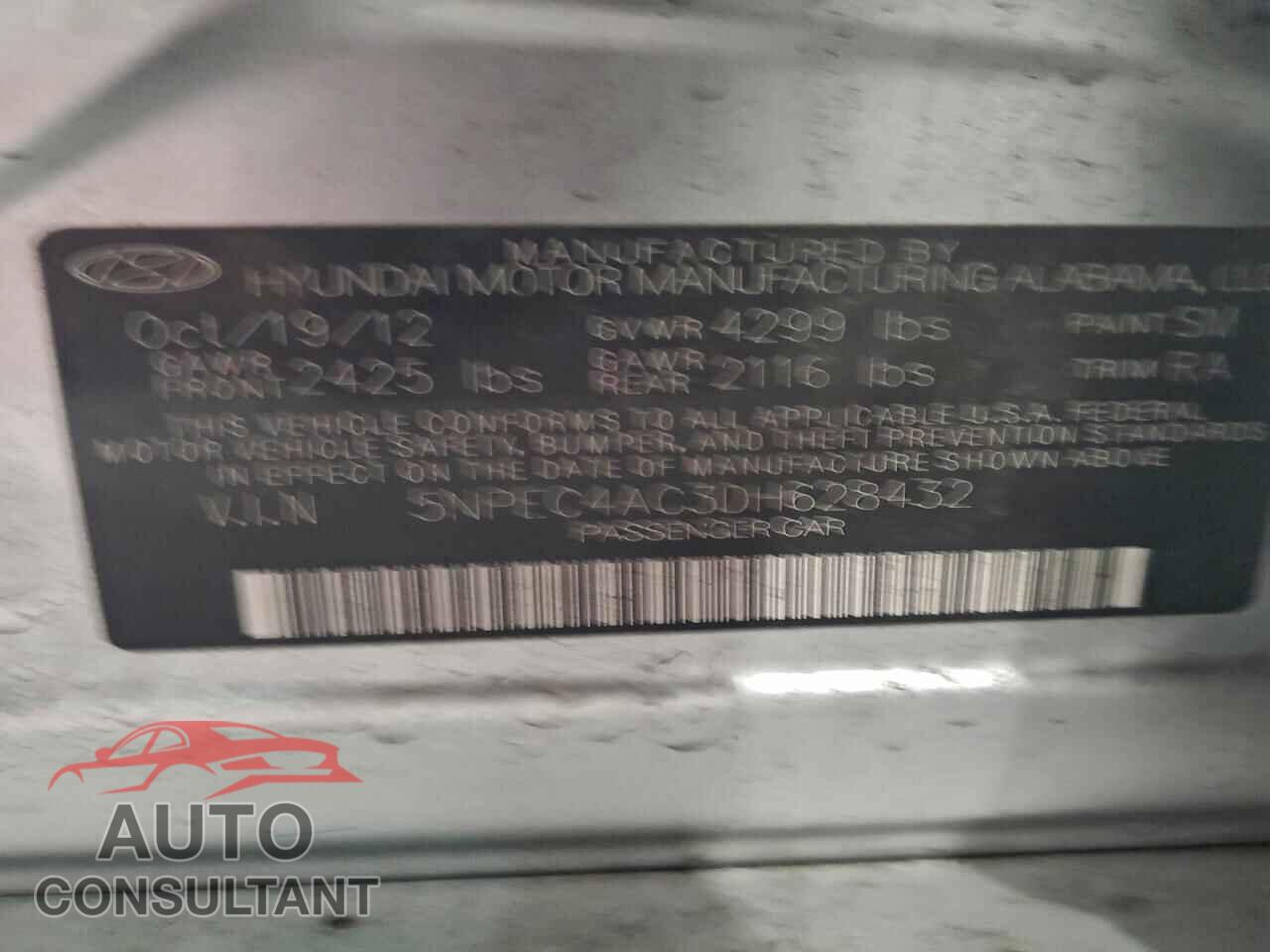 HYUNDAI SONATA 2013 - 5NPEC4AC3DH628432