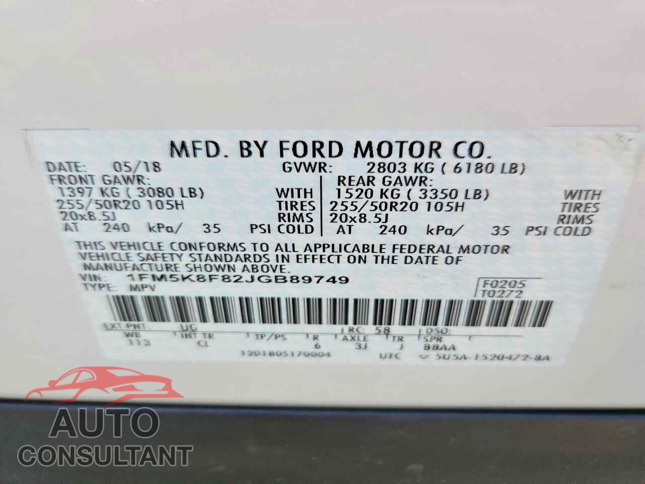 FORD EXPLORER 2018 - 1FM5K8F82JGB89749