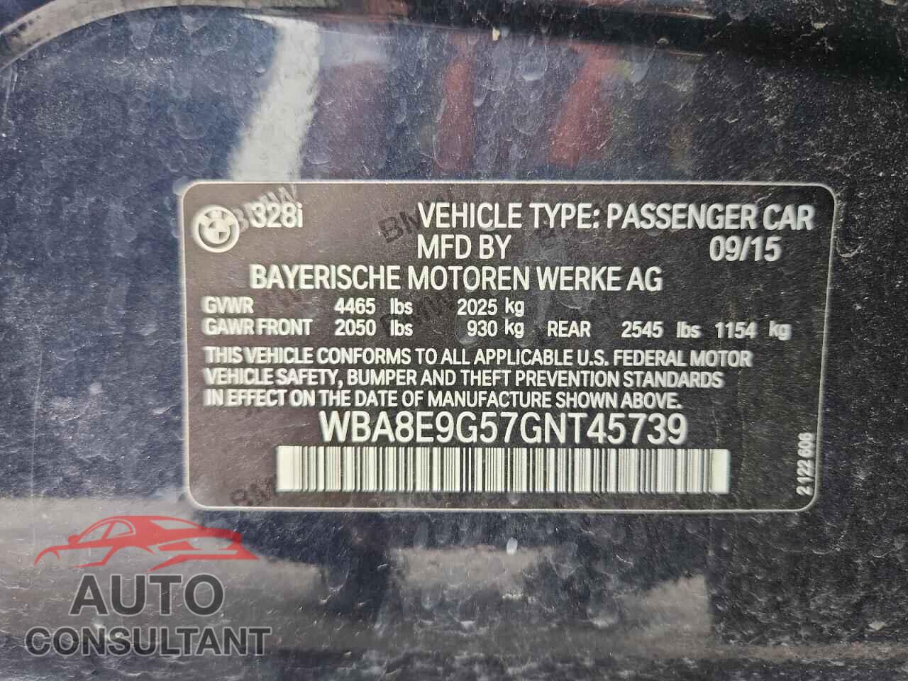 BMW 3 SERIES 2016 - WBA8E9G57GNT45739