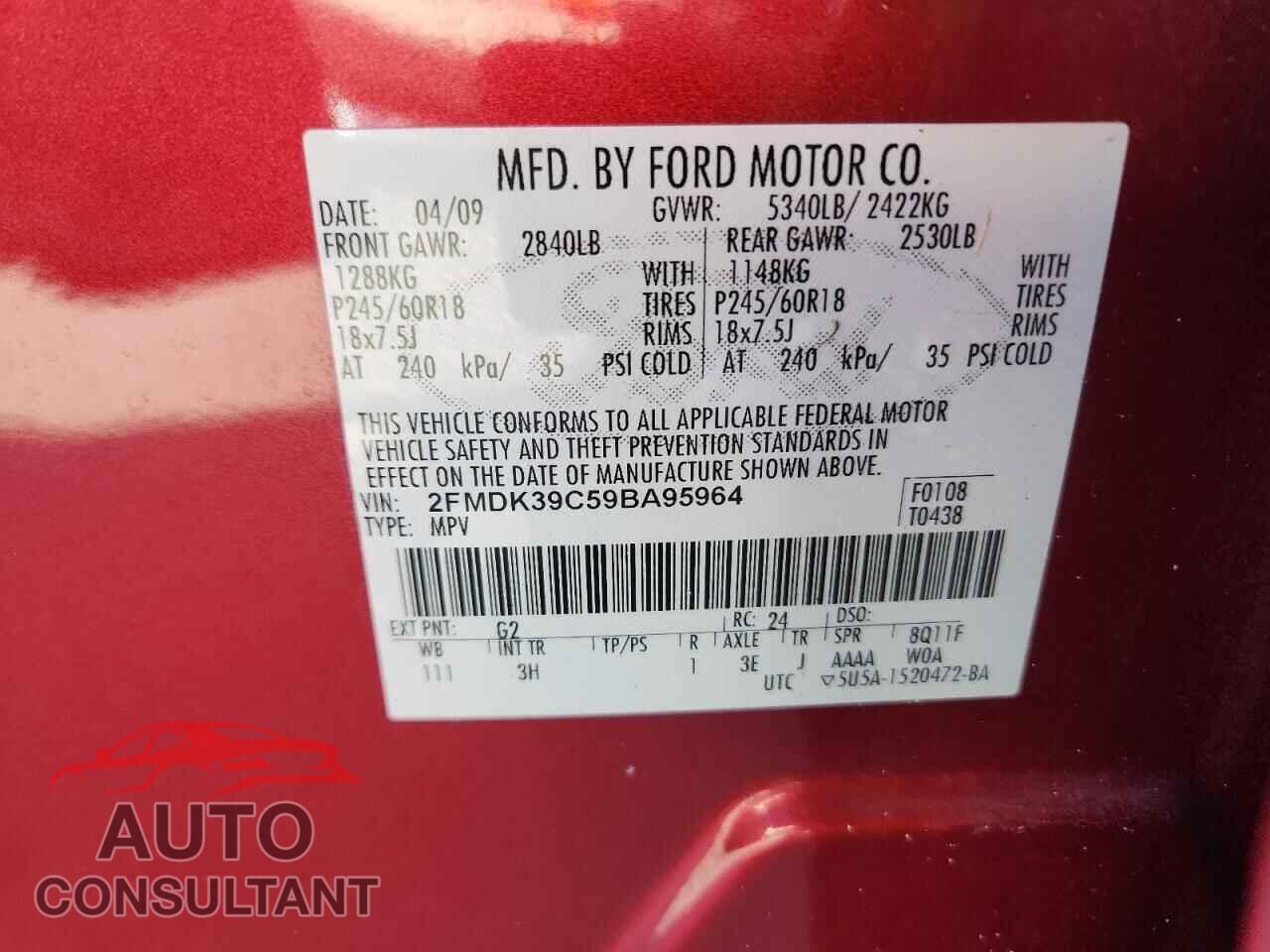 FORD EDGE 2009 - 2FMDK39C59BA95964