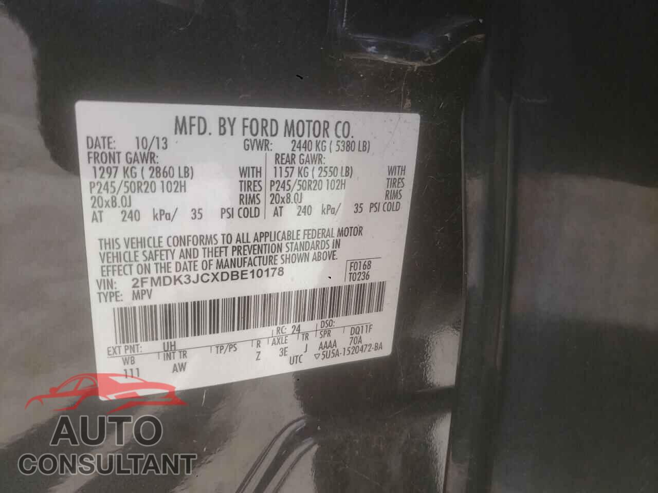 FORD EDGE 2013 - 2FMDK3JCXDBE10178