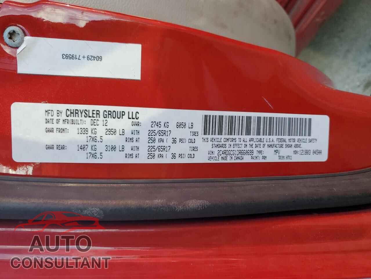 DODGE CARAVAN 2013 - 2C4RDGCG1DR660699