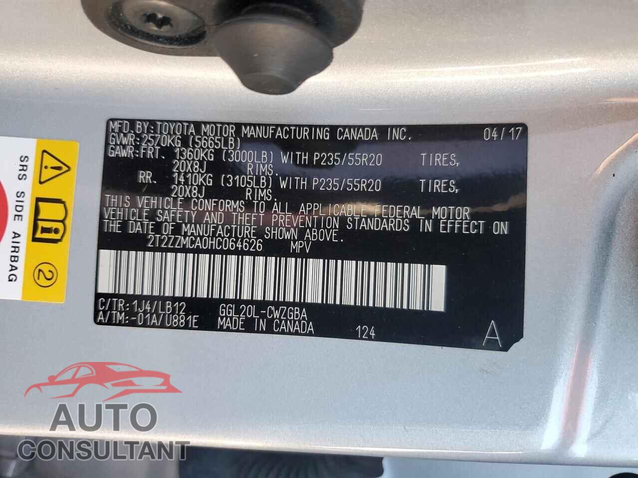 LEXUS RX350 2017 - 2T2ZZMCA0HC064626