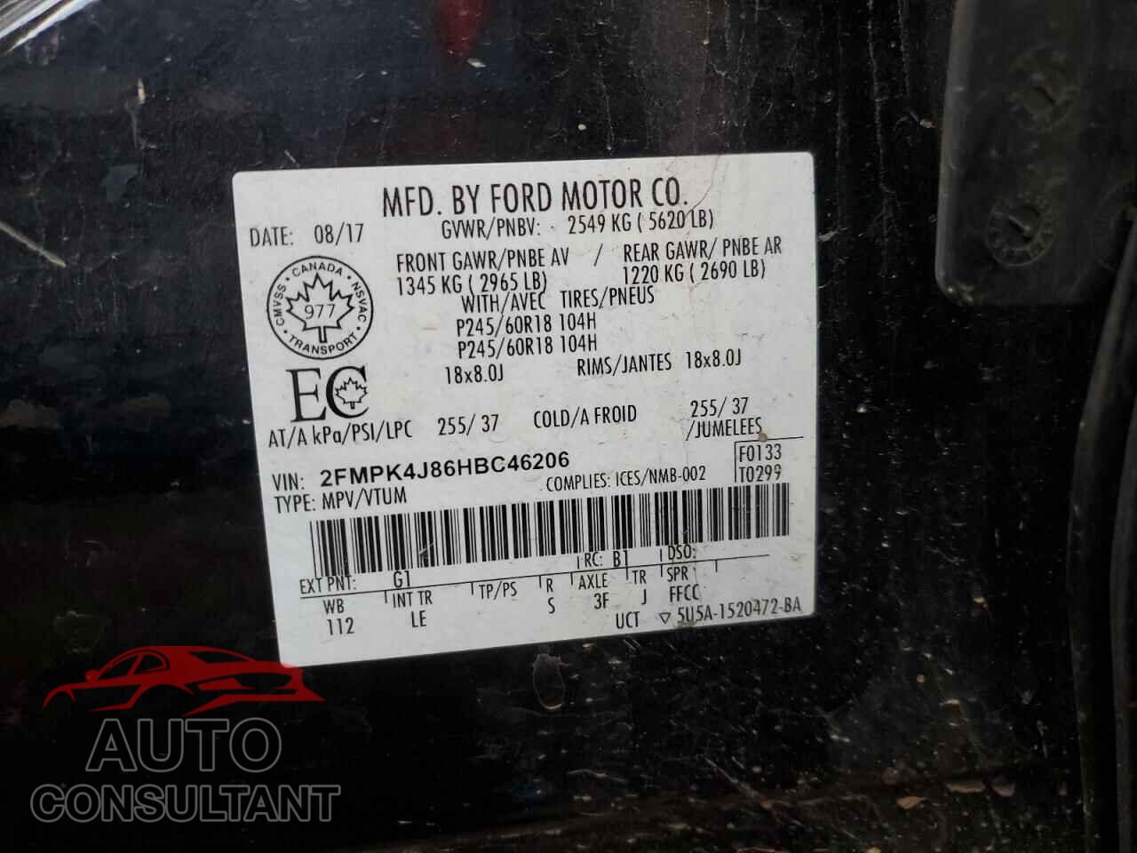 FORD EDGE 2017 - 2FMPK4J86HBC46206